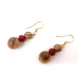 Ohrringe aus echten Olivenholz Perlen und roter Schmuckperle handgemacht Holzschmuck Schmuck aus Olivenholz Olivenholzschmuck Ohrhnger
