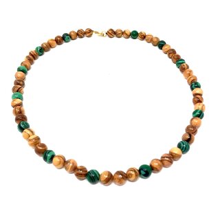 Halskette mit Perlen aus echten Olivenholz natur und grn eingefrbt handgemacht auf Mallorca Holzschmuck Schmuck aus Olivenholz hand made
