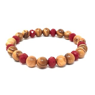 Armband aus echten Olivenholz Perlen mit roten Schmuckperlen handgemacht Holzschmuck Schmuck auch als Fukettchen tragbar