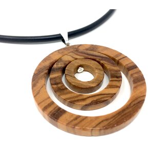 Halskette mit Anhnger Ringe aus Olivenholz handgefertigt auf Mallorca - Spanien Holzschmuck Band aus Kautschuk