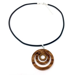 Halskette mit Anhnger Ringe aus Olivenholz handgefertigt auf Mallorca - Spanien Holzschmuck Band aus Kautschuk