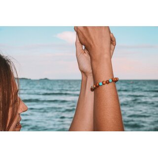 Armband aus Olivenholzperlen mit Trkis eingefrbten Perlen handgemacht Mallorca