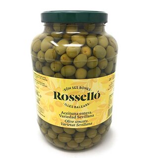 Eingelegte Oliven Variedad Sevillana - Ganze grne Oliven mit Kern aus Mallorca - Rosello