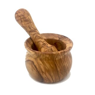 Mortar 12x9cm with pestle made of olive wood hand made in Mallorca crush of spices mortar set