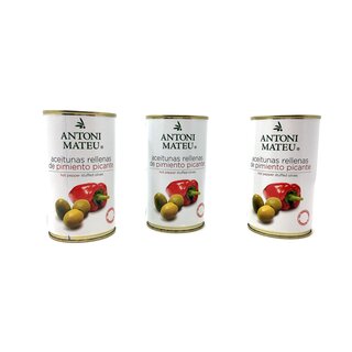 Oliven gefllt mit Paprika 3x350g grne Oliven Mallorca Pimento Picante