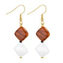 Olive wood earrings with diamond shaped appliqus and...