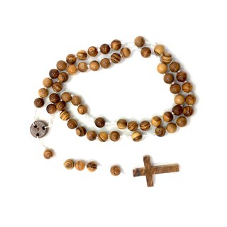 Rosenkranz aus Olivenholz mit weier Kordel handgefertigt auf Mallorca Holzkette Gebetskette