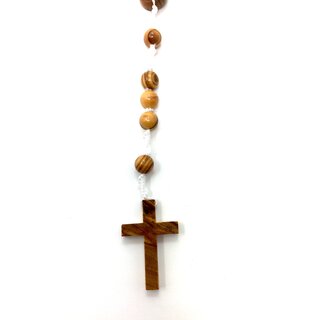Rosenkranz aus Olivenholz mit weier Kordel handgefertigt auf Mallorca Holzkette Gebetskette