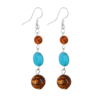Earrings made of olive wood beads with turquoise stone and hematite pearl handmade on Mallorca summerlock nature single pieces