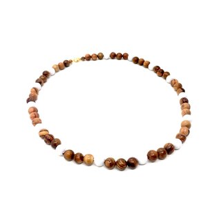bagusto Halskette aus Olivenholz mit 8mm Perlen natur und wei 48cm lnge handgefertigt auf Mallorca Naturschmuck Einzelstck 