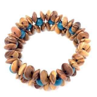 Natural and turquoise genuine olive wood bracelet handmade wooden jewelry olive wood jewelry flexible and elastic