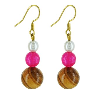 Earrings made of genuine olive wood beads and pink and white artificial pearl wooden jewelry jewelry made of olive wood olive wood jewelry earrings