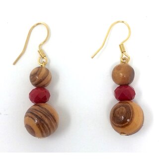 Earrings made of genuine olive wood beads and red artificial pearl handmade wooden jewelry jewelry made of olive wood olive wood jewelry earrings