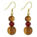 Earrings made of genuine olive wood beads and red...