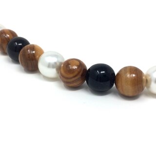 Necklace with pearls made of real olive wood and pearls handmade necklace jewelry made of olive wood