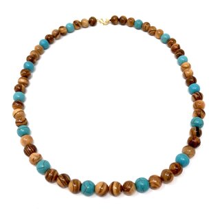 Necklace with pearls made of real olive wood and dyed turquoise blue handmade in Mallorca wooden jewelry jewelry made of olive wood