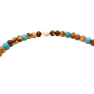 Necklace with pearls made of real olive wood and dyed turquoise blue handmade in Mallorca wooden jewelry jewelry made of olive wood
