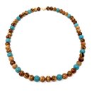 Necklace with pearls made of real olive wood and dyed...