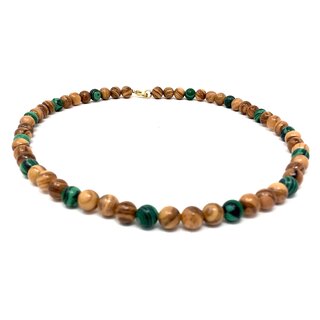 Necklace with pearls of genuine olive wood nature and green colored handmade wooden jewelry jewelry made of olive wood hand made