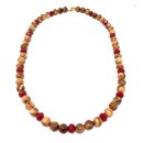 Necklace with pearls made of real olive wood and...