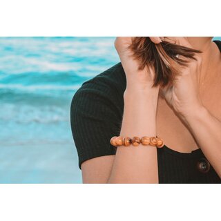 Armband aus großen echten Olivenholz Perlen handgemacht auf Mallorca Holzschmuck Schmuck aus Olivenholz flexibel und dehnbar