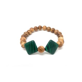 Bracelet flexible with genuine olive wood beads and emerald green applications made of olive wood handmade wooden jewelry jewelry made of olive wood can also be used as anklet