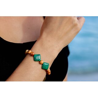 Bracelet flexible with genuine olive wood beads and emerald green applications made of olive wood handmade wooden jewelry jewelry made of olive wood can also be used as anklet