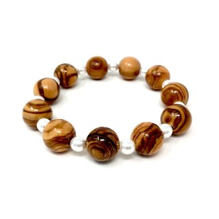 Bracelet made of genuine olive wood beads and red artificial pearls handmade wooden jewelry jewelry made of olive wood also wearable as anklet