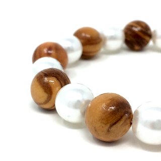 Bracelet made of genuine olive wood beads 10mm and white artificial beads 9mm handmade wooden jewelry jewelry made of olive wood also as anklet wearable