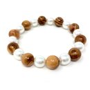 Bracelet made of genuine olive wood beads 10mm and white...
