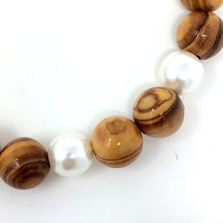 Bracelet made of genuine olive wood beads 10mm and white faux pearls 9mm handmade wooden jewelry jewelry made of olive wood to wear as anklets