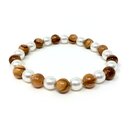 Bracelet made of genuine olive wood beads and white...