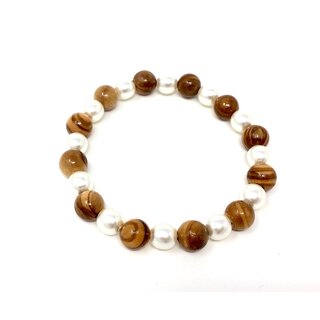 Bracelet made of genuine olive wood beads 8mm and white artificial beads 7mm handmade wooden jewelry jewelry made of olive wood also suitable as anklets