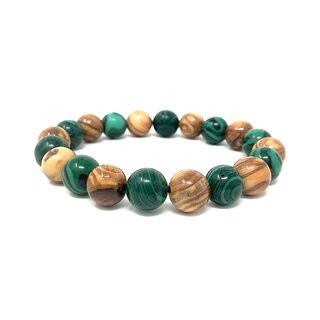 Bracelet made of genuine olive wood beads 10mm nature and emerald colored handmade wooden jewelry jewelry made of olive wood wooden beads also as anklet wearable