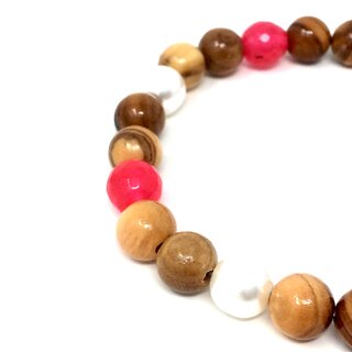 Armband aus echten Olivenholz Perlen mit weißen sowie rosa Schmuckperlen handgefertigt auf Mallorca in Spanien Holzschmuck Schmuck aus Olivenholz auch als Fußkettchen tragbar
