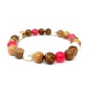 Bracelet made of genuine olive wood beads with white and...