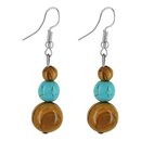 Earrings with pearls of real olive wood and turquoise...