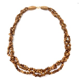Halskette mit Perlen aus echten Olivenholz geflochtene Stränge  natur handgemacht auf Mallorca Holzschmuck Schmuck Olivenholzschmuck