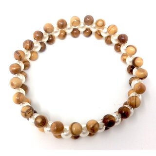 Bracelet made of genuine olive wood beads and white pearls handmade in Mallorca