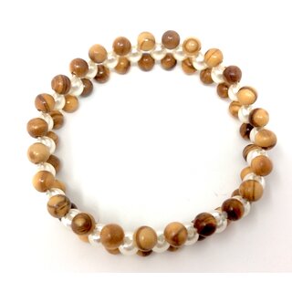 Bracelet made of genuine olive wood beads and white pearls handmade in Mallorca