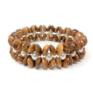 Bracelet made of genuine olive wood beads and white pearls handmade wooden jewelry jewelry made of olive wood also as anklet wearable olive wood jewelry