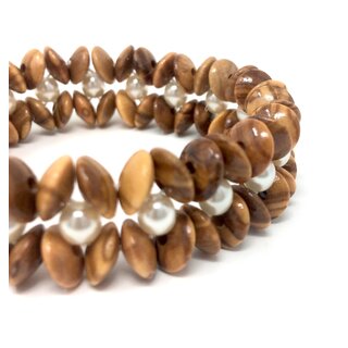 Bracelet made of genuine olive wood beads and white pearls handmade wooden jewelry jewelry made of olive wood also as anklet wearable olive wood jewelry