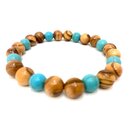 Genuine Olive Wood Bracelet with Turquoise Beads Handmade...
