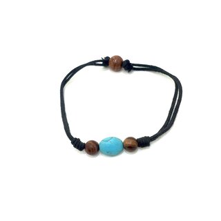 Genuine Olive Wood Beads Bracelet 10mm with Turquoise Oval Gemstone 8mm Handmade Spain Natural Product