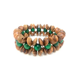 Bracelet Wide Genuine Olive Wood Lentils 10mm with Green Olive Wood Beads 8mm Handmade Spain Natural Product Stretch