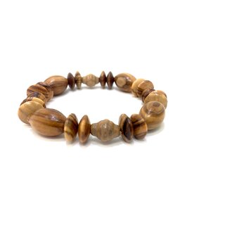 Bracelet made of genuine olive wood lenses with oval and round olive wood lenses 10mm Handmade Spain Natural Product Stretch