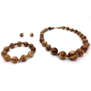 Jewelry set made of genuine olive wood with necklace, bracelet and earrings handmade wood jewelry natural product