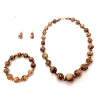 Schmuckset aus echten Olivenholz mit Halskette, Armband und Ohrringen handgemacht Holzschmuck Naturprodukt