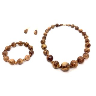 Schmuckset aus echten Olivenholz mit Halskette, Armband und Ohrringen handgemacht Holzschmuck Naturprodukt