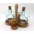 Vinegar oil set made of olive wood with salt and pepper...